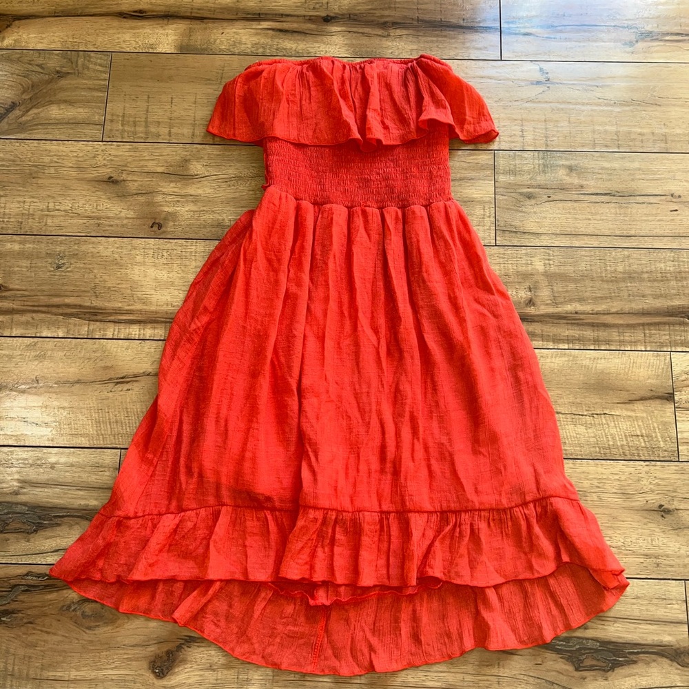 red strapless dress